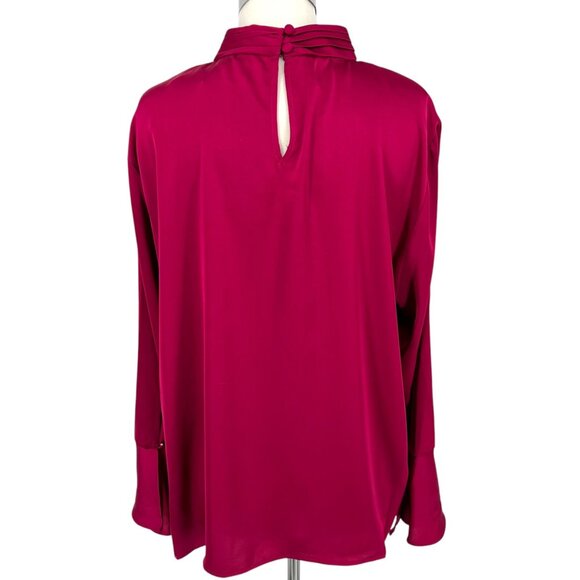 Halogen High Neck Flared Cuff Satin Blouse Fuschia Pink Size Large NWOT - Picture 8 of 11